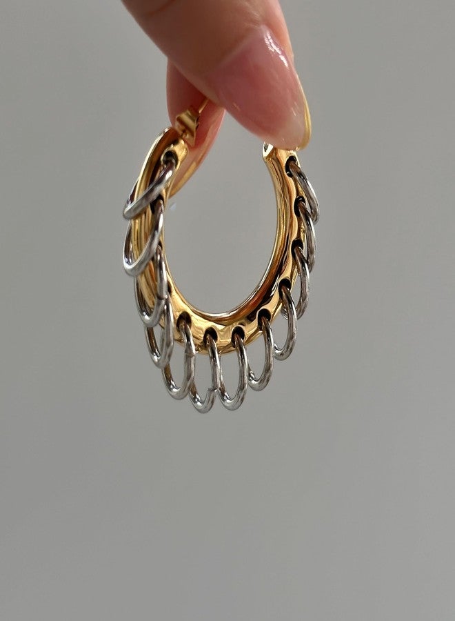 KURTCB Chunky Gold Hoop Earrings Statement 18K Gold Plated C Hoop Earrings Stainless Steel Thick Hypoallergenic Hoops Earrings for Women (G) - Image 2